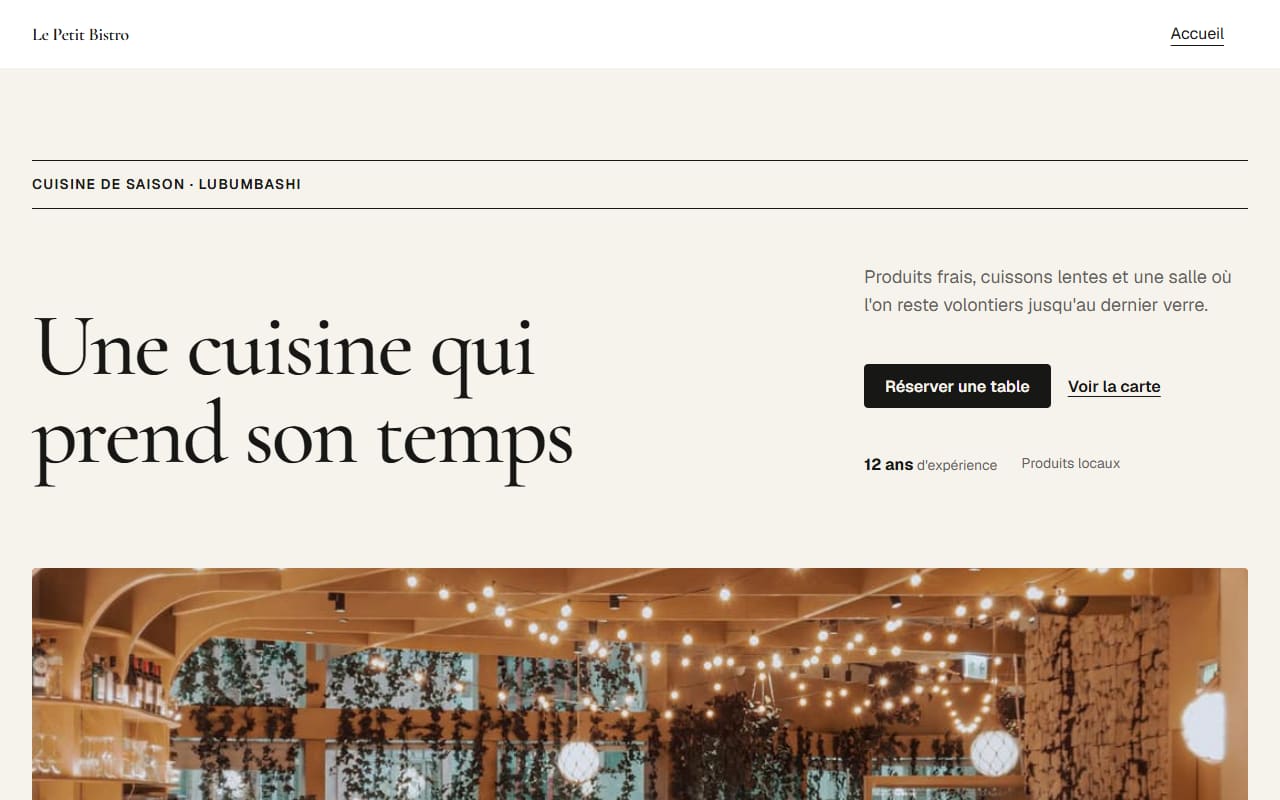 Aperçu du site de Le Petit Bistro (exemple fictif)